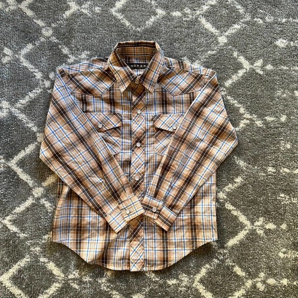 Roper Shirts & Tops Roper Boys Pearl Snap Brown Plaid Western Long